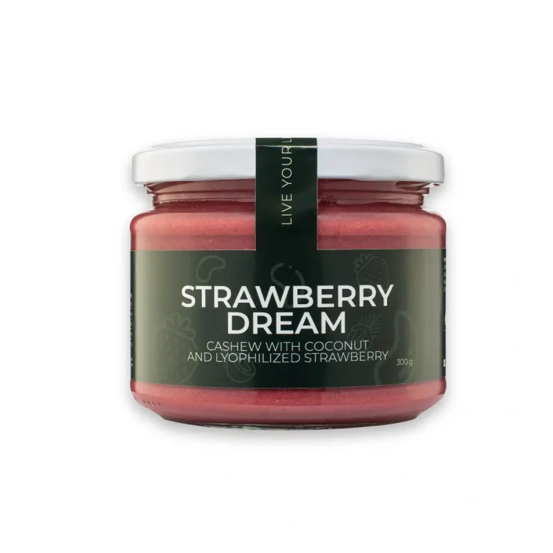 Strawberry Dream - Jemný krém z kešu orechov s kokosom a kúskami lyofilizovaných jahôd